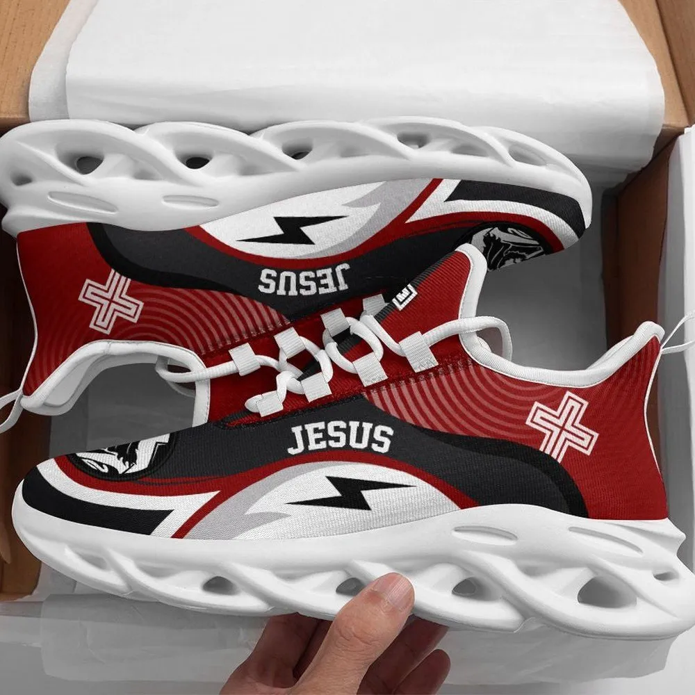 Christ Jesus Red Max Soul Shoes, Black and White Cross Christian Sneakers, Lightweight Lace-Up Church Footwear, Faith Gift for Men and Women