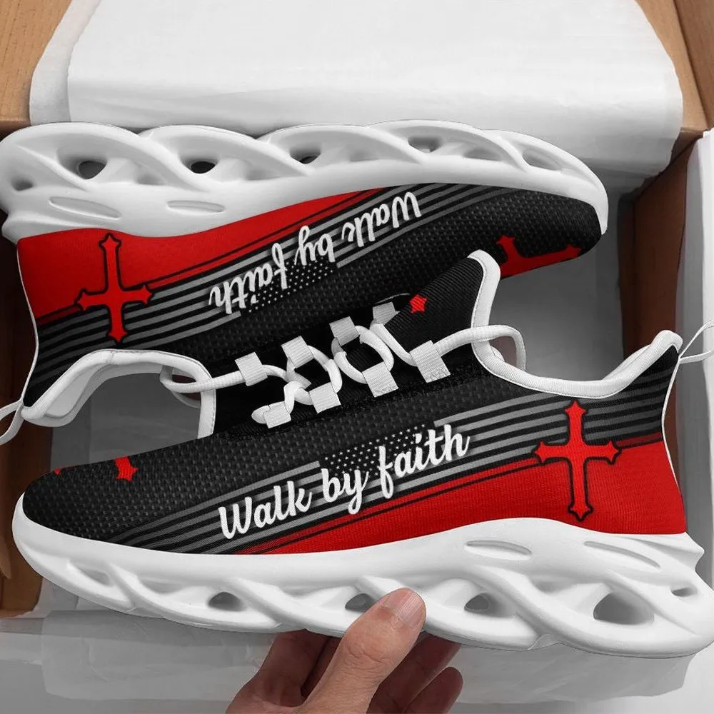 Christ Jesus Walk By Faith Red Max Soul Shoes, Pinstripe Cross Christian Sneakers, Church Footwear Gift for Women and Men