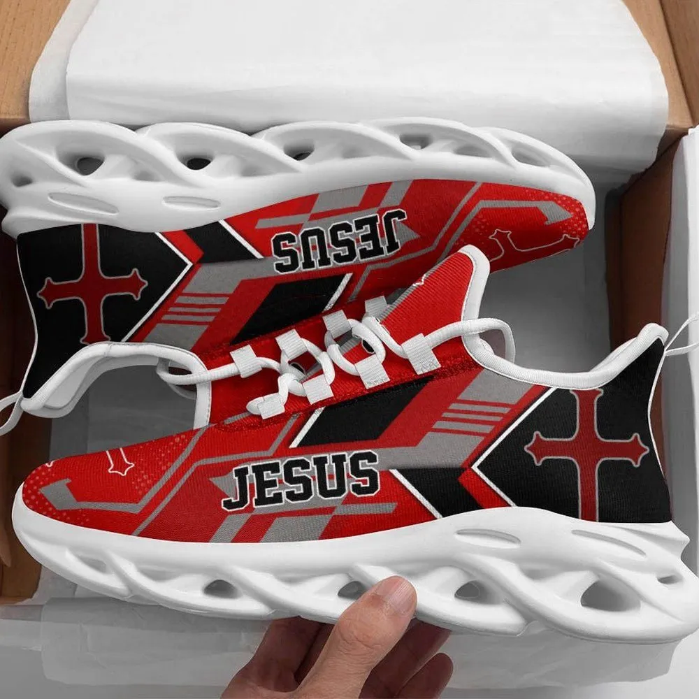 Jesus Black Red Max Soul Shoes, Crusader Cross Christian Sneakers, Church Footwear Gift for Men and Women, Faith Lace-Up Kicks
