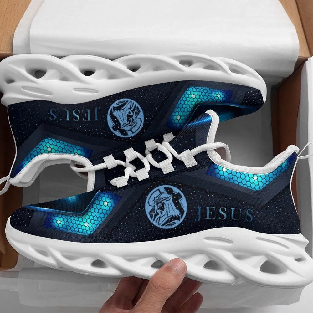 Jesus Carry Cross Max Soul Shoes, Navy Honeycomb Christian Sneakers, Church Walking Footwear Gift for Men and Women