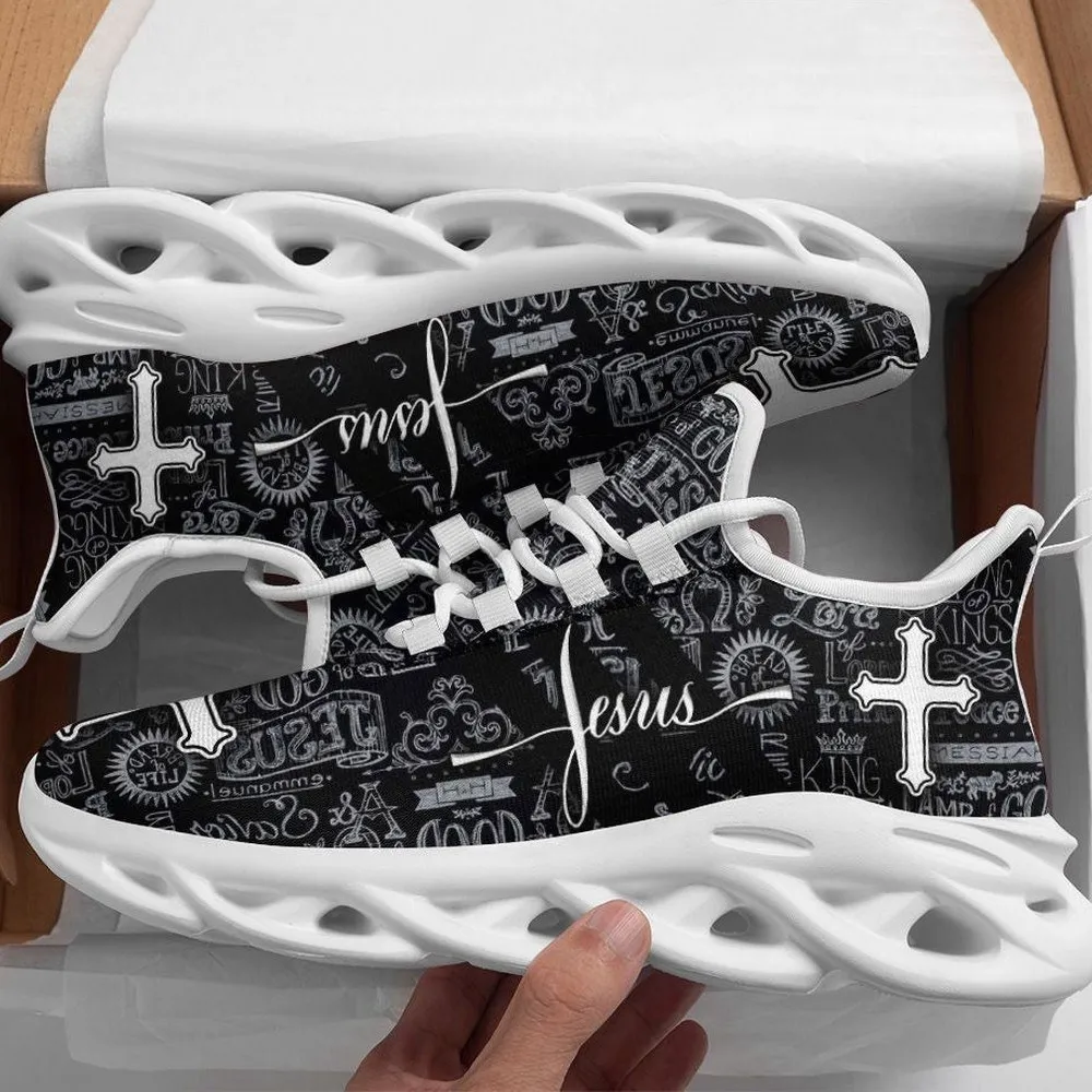 Jesus Christ Christian Black Max Soul Shoes, Chalkboard Word Art Cross Sneakers, Church Footwear Gift for Men and Women
