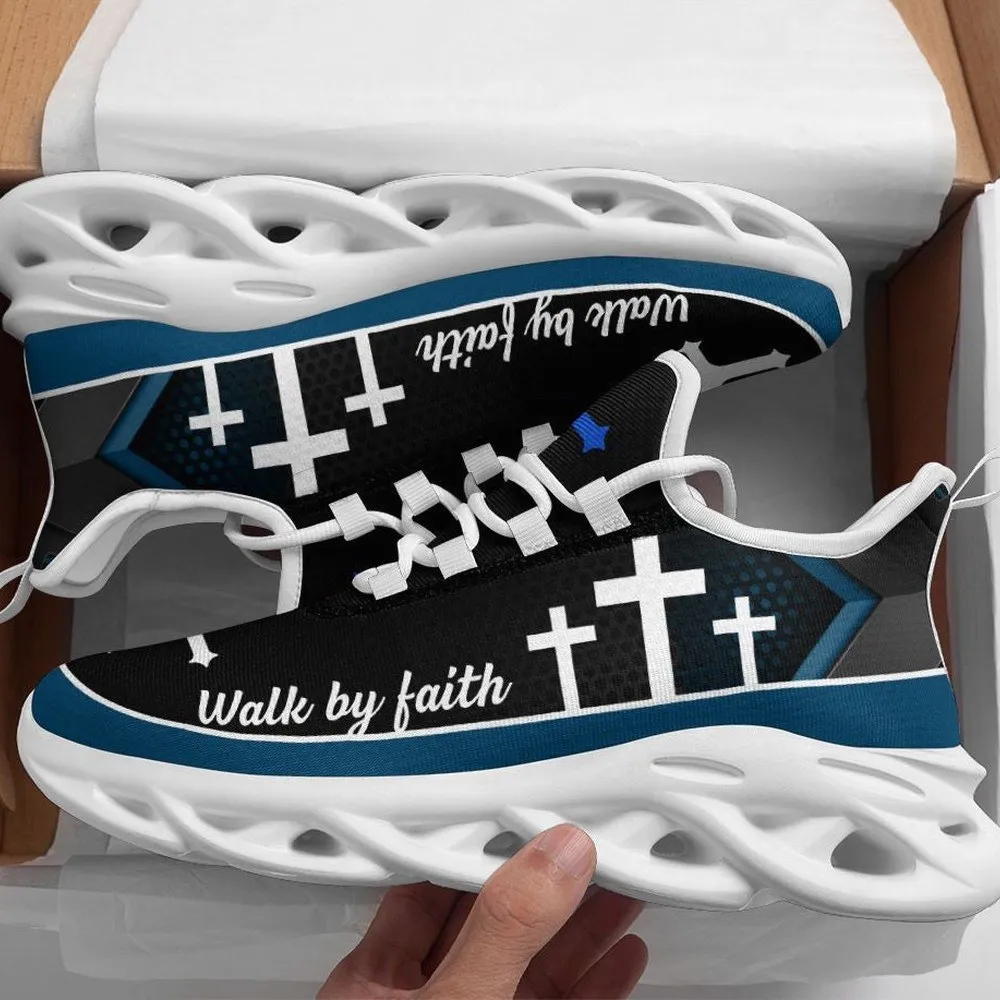 Jesus Christ Three Cross Walk By Faith Max Soul Shoes, Calvary Christian Sneakers, Church Footwear Gift for Women and Men