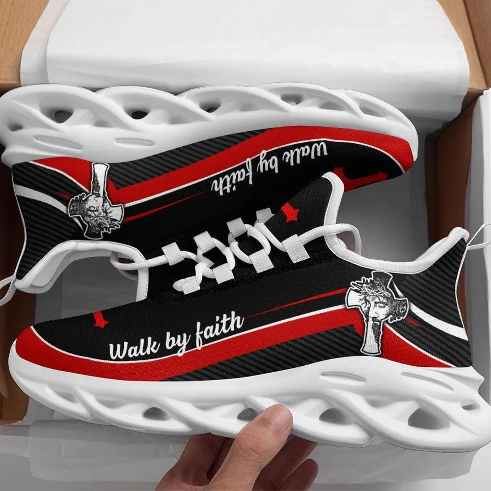 Jesus Christ Walk By Faith Christian Red Max Soul Shoes, Crown of Thorns Cross Sneakers, Church Gift for Women and Men
