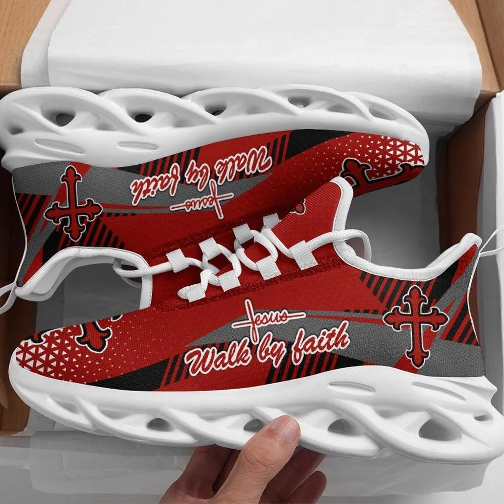 Jesus Christ Walk By Faith Red Christian Max Soul Shoes, Ornate Cross Sneakers, Church Footwear Gift for Women and Men