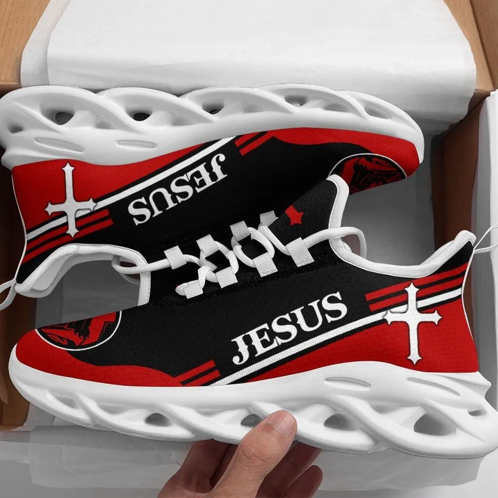 Jesus Christian Red Max Soul Shoes, Black Diagonal Lettering Sneakers, Crown of Thorns Cross Lace-Up Trainers for Men and Women