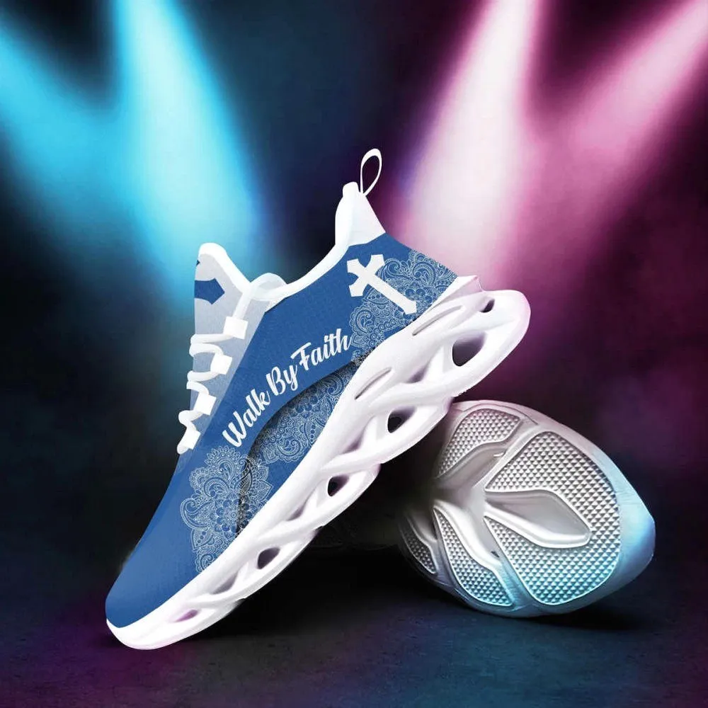 Jesus Christian Walk By Faith Blue Max Soul Shoes, Mandala Lace Cross Sneakers, Church Walking Trainers, Religious Gift for Women and Men