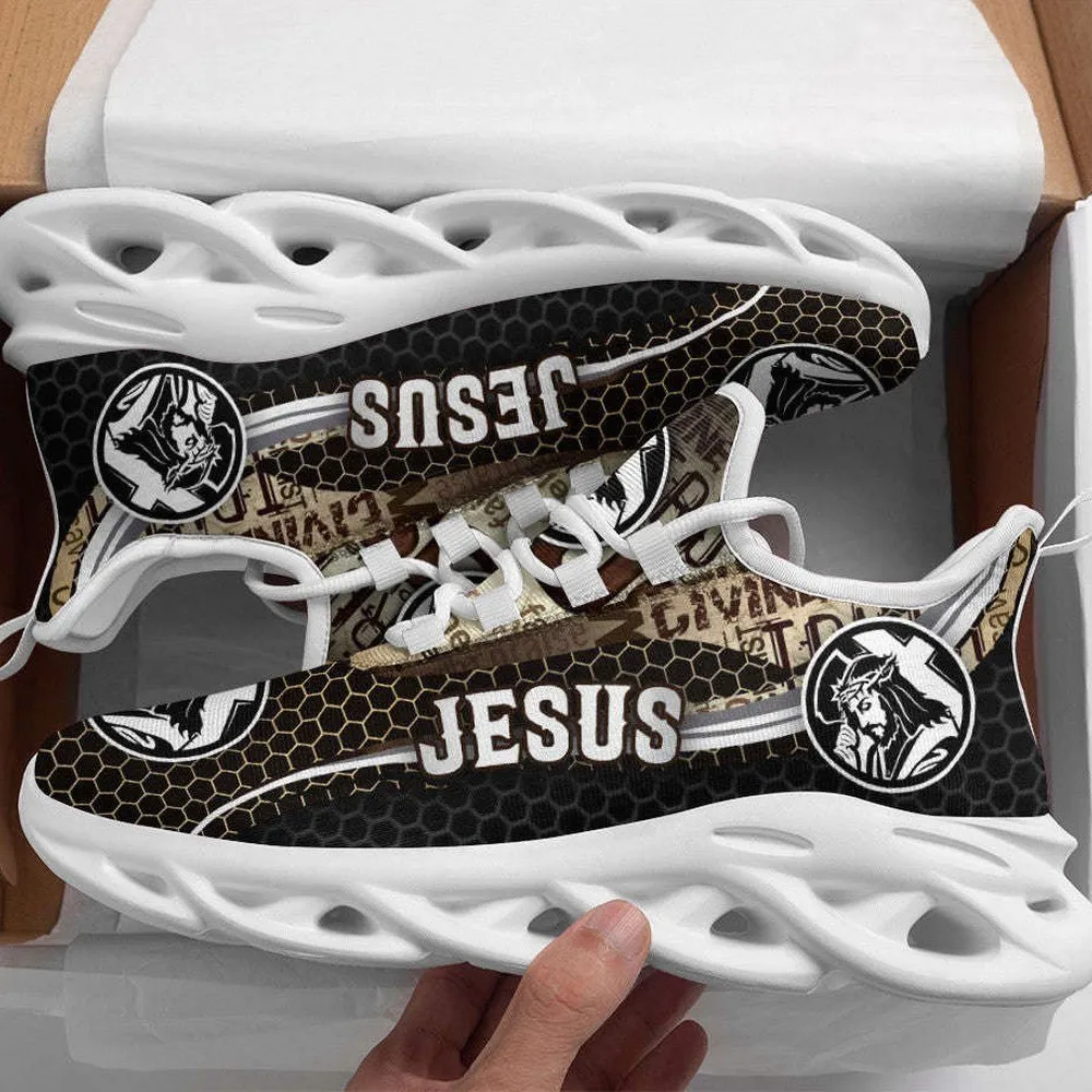 Jesus Christian White Black Max Soul Shoes, Honeycomb Portrait Cross Sneakers, Faith Lace-Up Walking Trainers for Men and Women