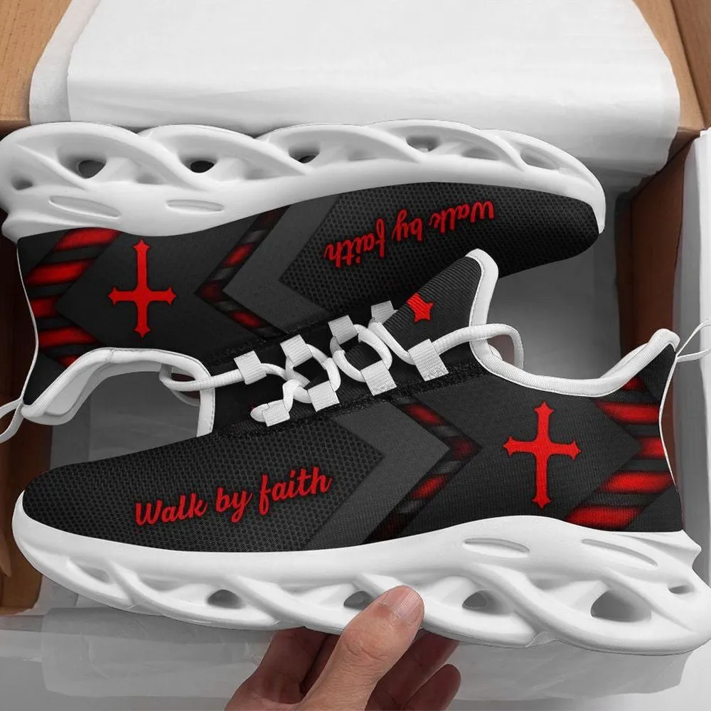 Jesus Cross Red Black Max Soul Shoes, Walk By Faith Christian Sneakers, Church Lace-Up Trainers, Religious Gift for Men and Women