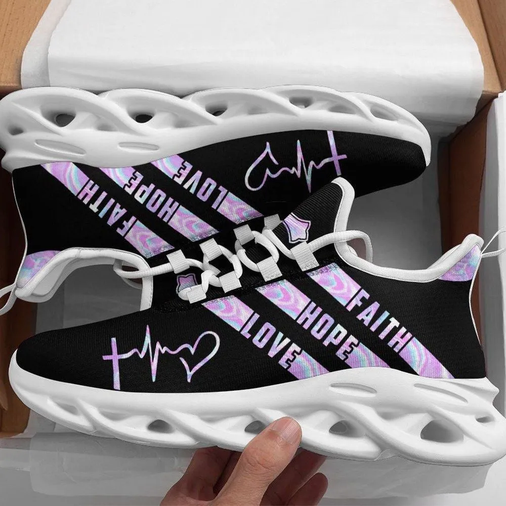 Jesus Faith Hope Love Galaxy Max Soul Shoes, Holographic Cross Heartbeat Christian Sneakers, Lace-Up Walking Shoes for Women