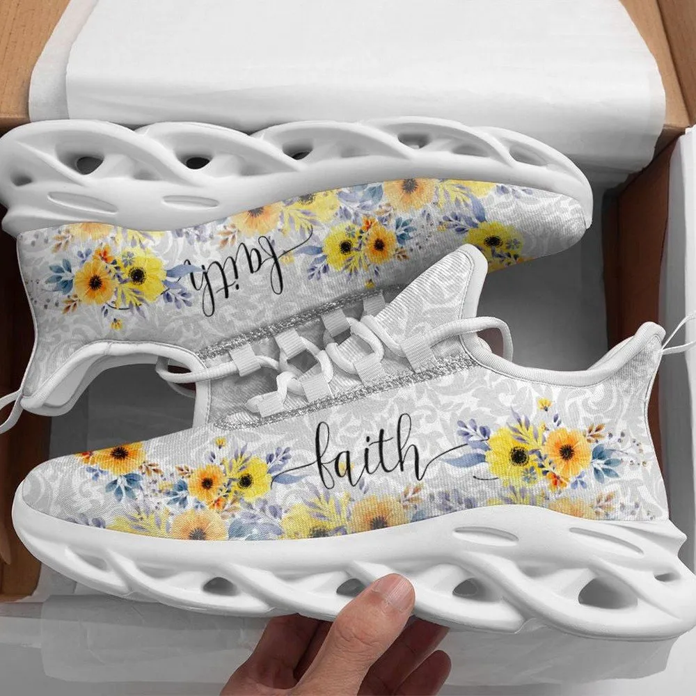 Jesus Faith Sunflower Max Soul Shoes, Floral Christian Sneakers for Women and Men, Yellow Flower Walking Footwear, Church Gift
