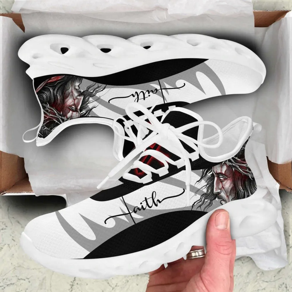 Jesus Faith Black White Max Soul Shoes, Crown of Thorns Christian Sneakers for Men and Women, Church Walking Footwear Gift Idea
