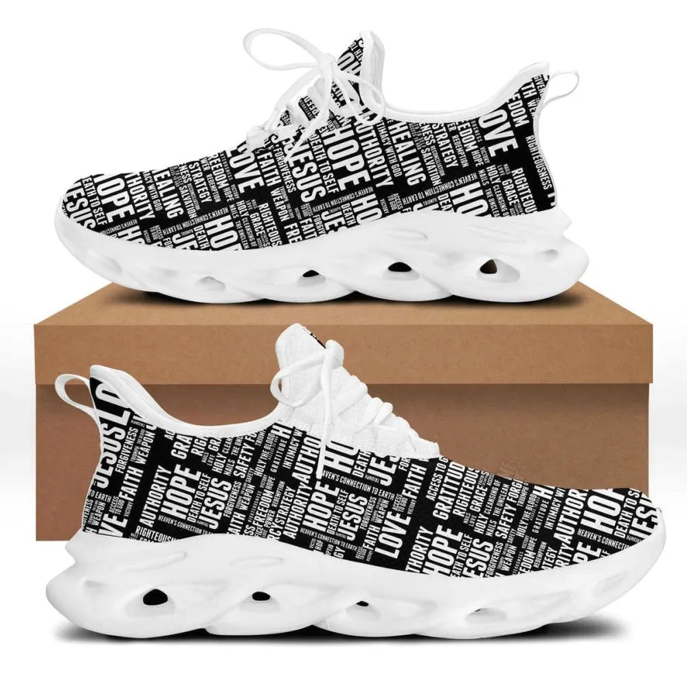 Jesus Hope Faith White Black Christian Max Soul Shoes, Word Art Sneakers for Men and Women, Bible Inspired Walking Footwear Gift