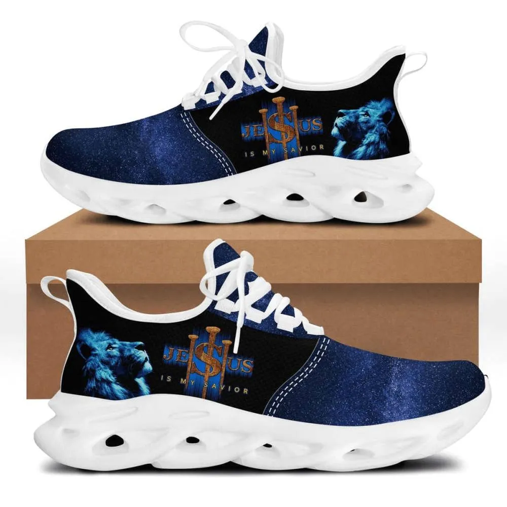 Jesus Is My Savior Cross Max Soul Shoes, Galaxy Blue Lion Christian Sneakers, Faith Walking Footwear for Men and Women, Church Gift