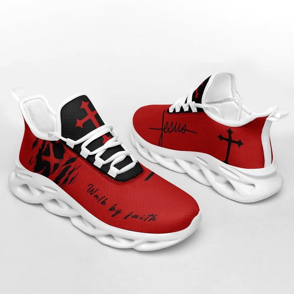 Jesus Red Walk By Faith Christian Max Soul Shoes, Black Claw Scratch Cross Sneakers, Bold Church Walking Trainers for Men, Women