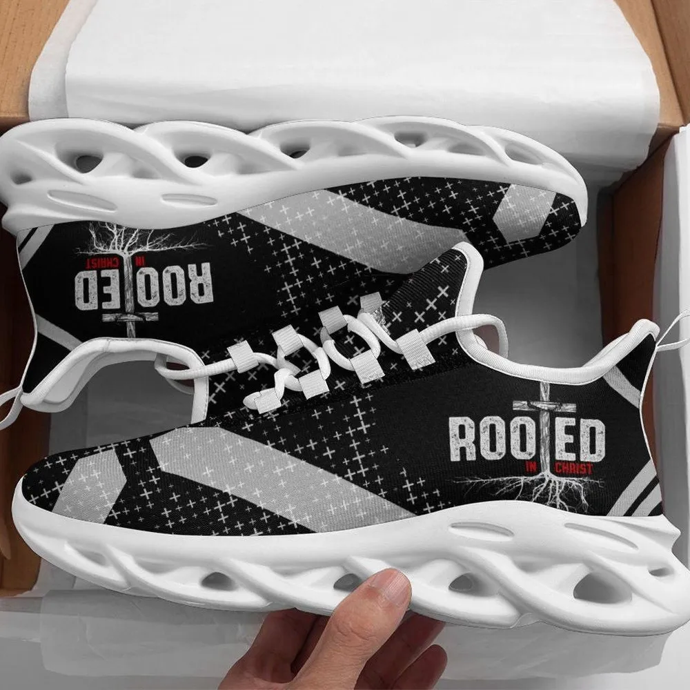 Jesus Rooted In Christ Christian Max Soul Shoes, Wooden Cross Tree Roots Sneakers, Black and Grey Walking Trainers, Faith Gift for Men, Women