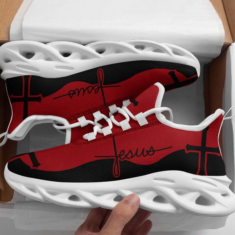 Red Jesus Christian Cross Max Soul Shoes, Faith Lace-Up Sneakers for Men and Women, Christian Walking Sneakers, Church Gift