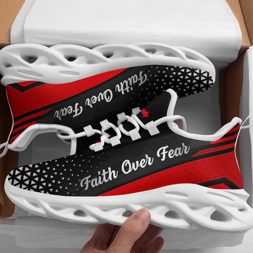 Red Jesus Faith Over Fear Christian Max Soul Shoes, Black Inspirational Sneakers for Men and Women, Church Gift, Bible Verse Walking Footwear