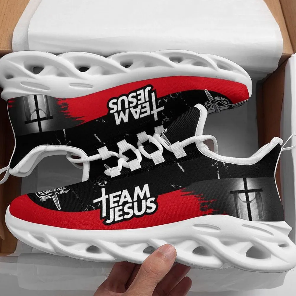Team Jesus Christian Max Soul Shoes, Black Red Cross Sneakers, Religious Lace-Up Walking Gift for Youth Group, Church and Daily Wear